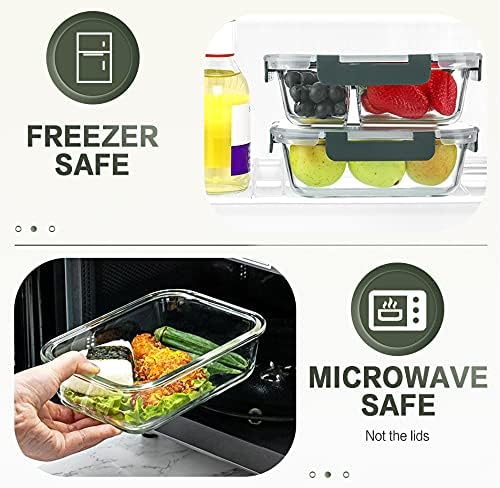10 Packs 30 oz Glass Meal Prep Containers,Glass Food Storage Containers with Lids,Airtight Lunch Bento Boxes,Microwave,Freezer and Dishwasher,Gray-FlexoryFit