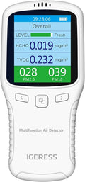 Indoor Air Quality Monitor, IGERESS Formaldehyde Detector, Pollution Monitor,Dust Tester, Detect Indoor HCHO/TVOC/PM2.5/PM10 (White)