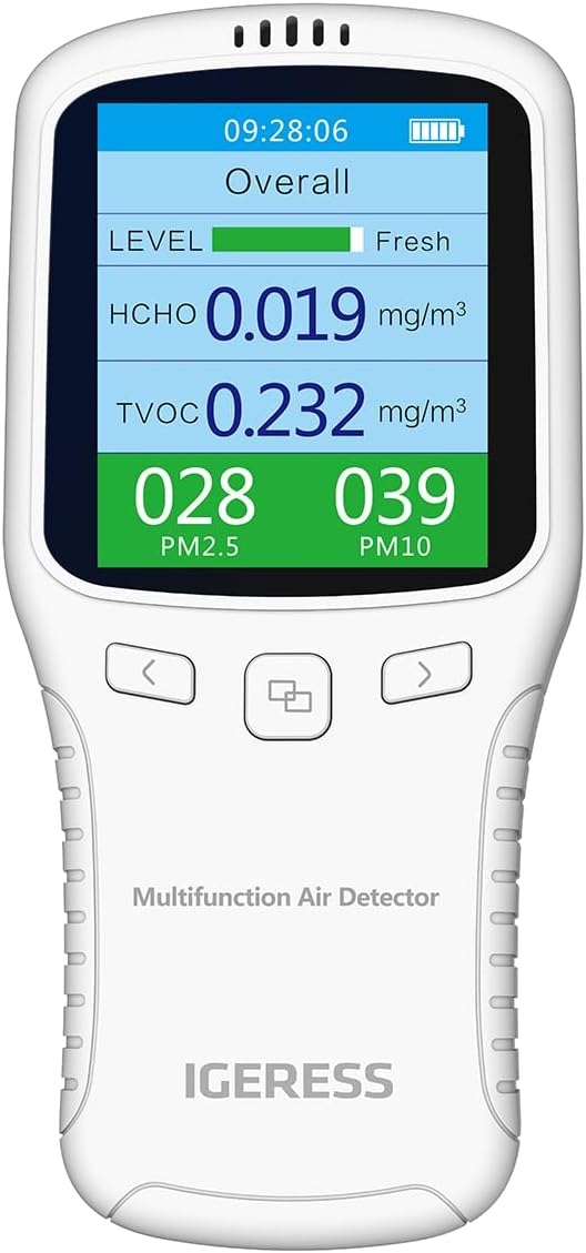 Indoor Air Quality Monitor, IGERESS Formaldehyde Detector, Pollution Monitor,Dust Tester, Detect Indoor HCHO/TVOC/PM2.5/PM10 (White)