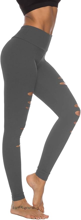 DIBAOLONG Womens High Waist Yoga Pants Cutout Ripped Tummy Control Workout Running Yoga Skinny Leggings-FlexoryFit