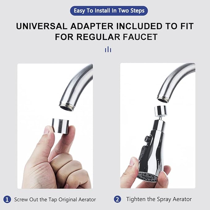360° Rotating Faucet Aerator, Three-Function Kitchen Sink Sprayer Attachment – Standard 55/64'' Female Thread, Easy-Install Faucet Replacement Part（Adapter Included）