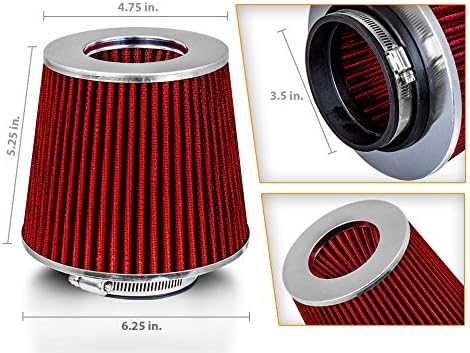 RED 3.5" 89 mm Inlet Cold Air INTAKE Cone Replacement Performance Washable Clamp-On Dry Air Filter