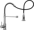 WEWE Kitchen Sink Faucet, Kitchen Faucets with Pull Down Sprayer Stainless Steel Single Handle Single Hole Brushed Nickel Commercial Industrial Spring Pull Out Laundry Farmhouse Kitchen Faucet