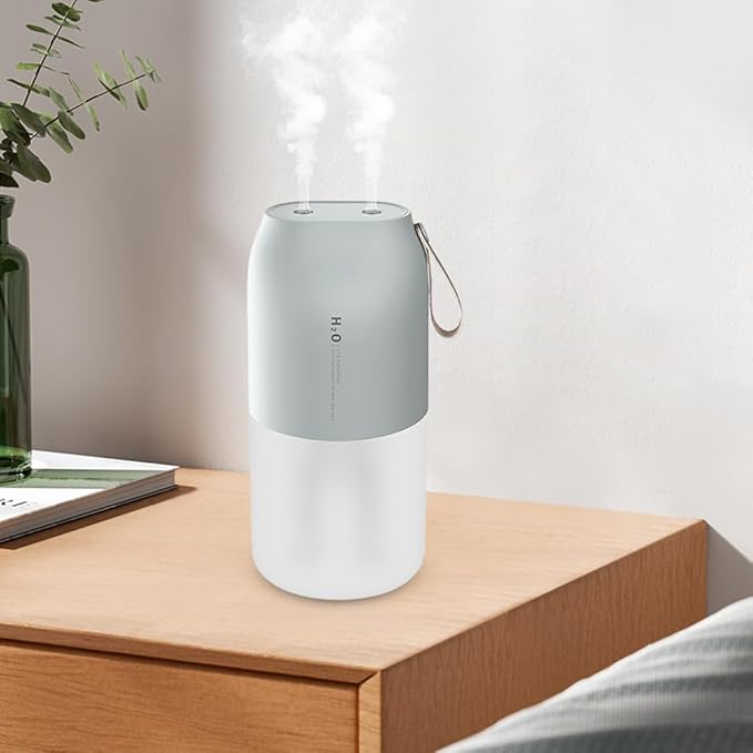 Dual Nozzle Portable Humidifier 300ml with Dual Spray Modes and Night Light for Bedroom and Car