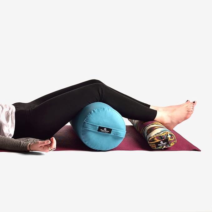 Hugger Mugger Round Yoga Bolster - Firm Round Shape, Higher Profile, Great Under Knees, Soft Support, Handmade in The USA-FlexoryFit