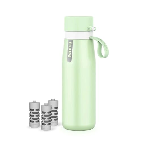 PHILIPS Water Bottle with Filter, Filter Water Bottle Stainless Steel with GoZero Everyday BPA-Free Tap Water Filter, Water Filter Bottle Keep Drink Cold 24 Hours, 3 Filters for 120 gal / 6 Months