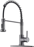 WEWE Black Stainless Kitchen Faucet, Faucet for Kitchen Sink with Pull Down Sprayer Gray Matte Gun Black Kitchen Faucet with Deck Plate Stainless Steel Farmhouse Commercial Single Handle Sink Faucet