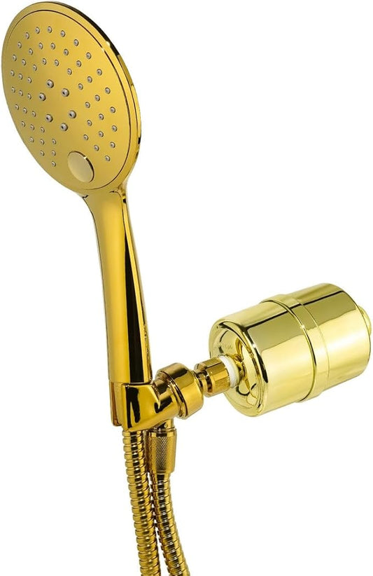 Crystal Quest Luxury Handheld Shower Power Filtration System - Gold - BPA Free | 1.25-2.5 GPM | Reversible Cartridge | Great for Dechlorination