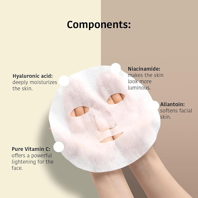 IROHA NATURE Brightening & Hydrating Face Mask with Pure Vitamin C and Hyaluronic Acid (Pack of 15) | Illuminates & Hydrates | Instant Results in 15 Minutes | 100% Biodegradable-FlexoryFit