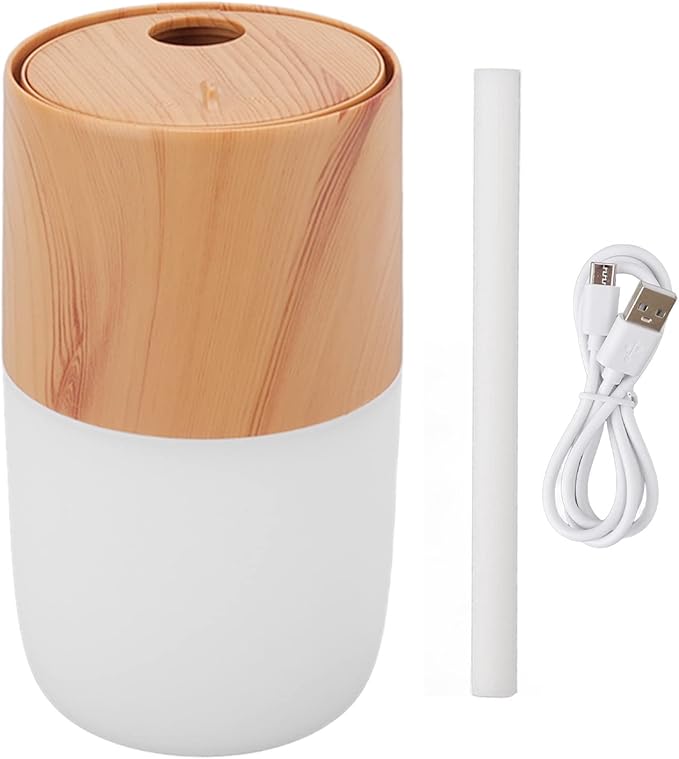 Portable Mist Humidifier, 300ml Capacity Personal Air Humidifier with Timing Function, Jellyfish Shaped Spray Mist, Mobile Using Office Humidifier with Colorful Night Light for(Light Wood Color)