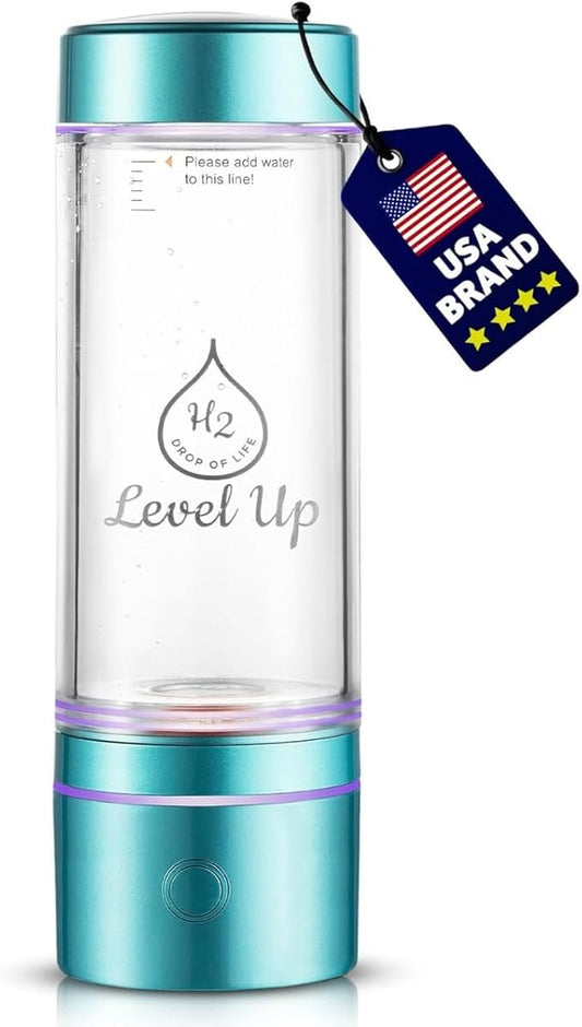 LevelUpWay 2025 Hydrogen Water Bottle Generator – Up to 2500 PPB Pure Hydrogen Water – Dual Chamber SPE PEM Technology – Blue – Enhanced Hydration Solution