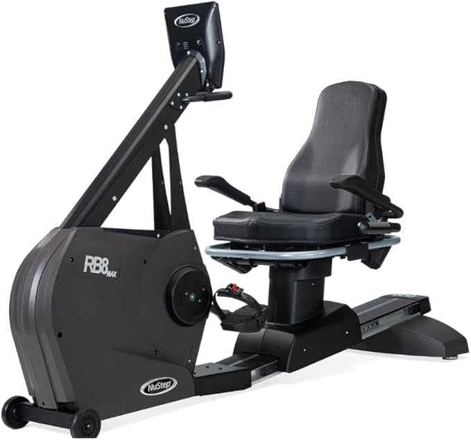 RB8MAX Recumbent Exercise Bike, Gray, Low-Impact Exercise, 360-Degree Swivel Seat, Engaging Programs Including Measuring Imbalances, & Compatible with Free NuStep Wellness App-FlexoryFit