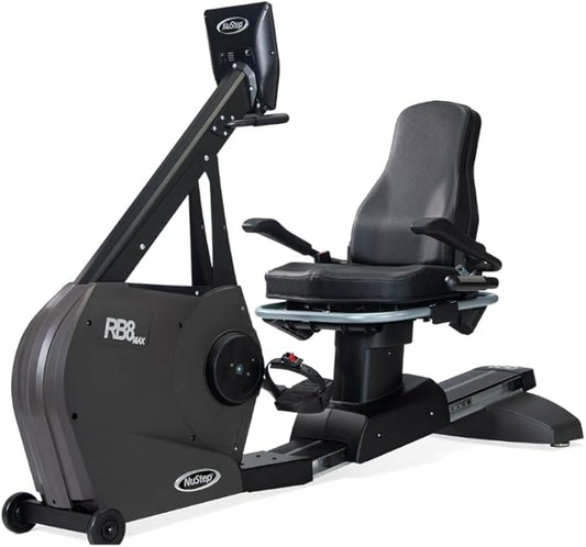 RB8MAX Recumbent Exercise Bike, Gray, Low-Impact Exercise, 360-Degree Swivel Seat, Engaging Programs Including Measuring Imbalances, & Compatible with Free NuStep Wellness App-FlexoryFit