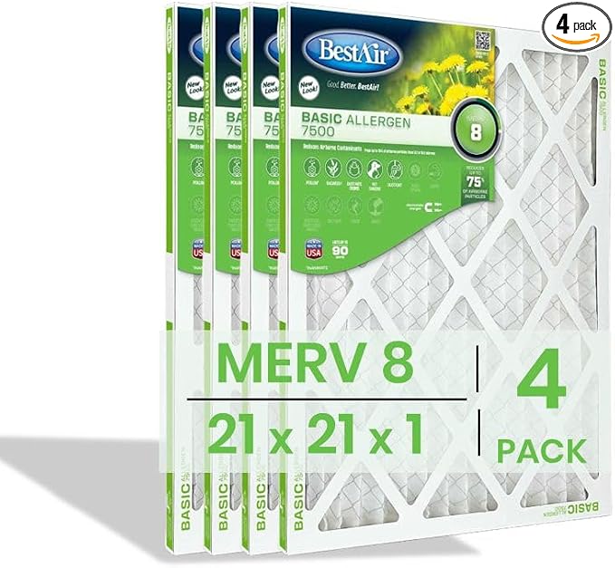 BestAir 21x21x1 Air Filter | MERV 8 Basic Allergen 7500 HVAC AC Furnace Filter by FreudenbergFiltrationTechnologies