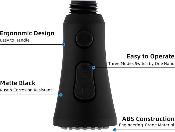 Hibbent Pull Down Kitchen Faucet Head Replacement, 3-Function NSF/ANSI/CAN 61 & CUPC Certified Sink Spray Nozzle, 15 Adapters, Compatible with Moen, Delta, Kohler Faucets, Matte Black