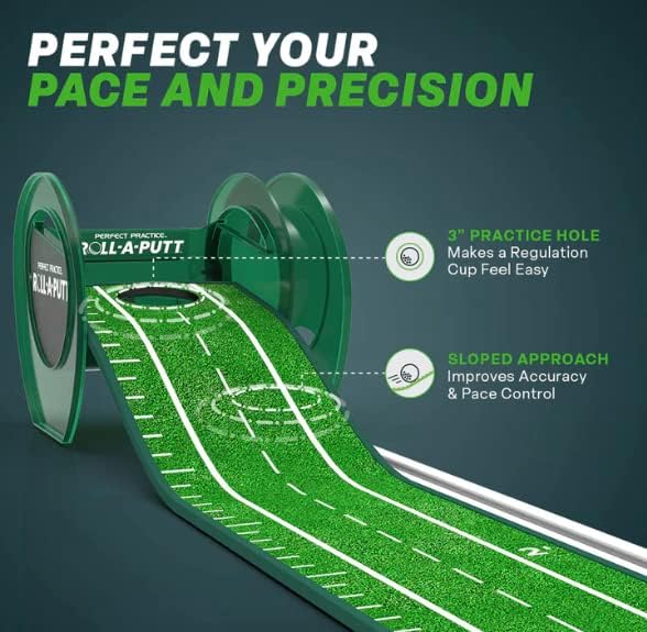Perfect Practice Golf Putting Mat - Portable Putting Green, Indoor & Outdoor Practice, with Ball Return - Golf Training Aid for Home, Office, Backyard - Golfing Gifts for Men