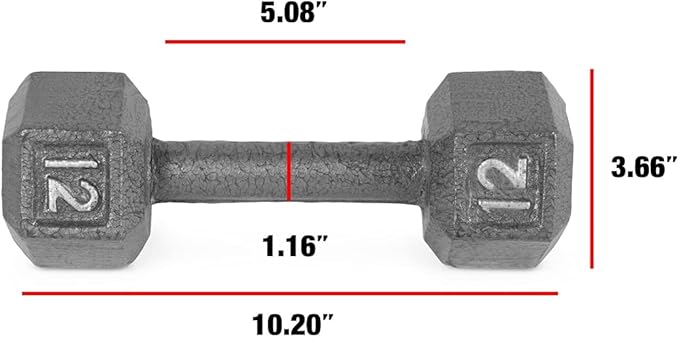 WF Athletic Supply Cast Iron Solid Hexagon Gray/Black Dumbbells, Strength Training Free Weights Set of 2 for Women and Men, Hand Weights Sold by Pairs, Multi-Select Size Options Available-FlexoryFit