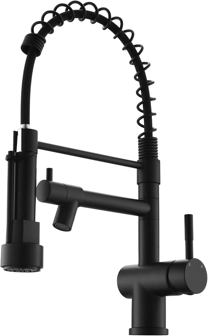 Commercial Faucet with Sprayer, VFAUOSIT Black Kitchen Faucet with Pot Filler Single Handle Lever Pull Down Sprayer Kitchen Sink Faucets, Stainless Steel Faucets for Kitchen Sink, RV Farmhouse