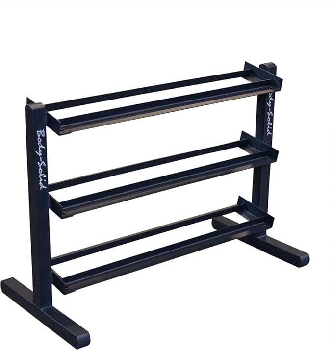 Body-Solid (GDR363-SDP) Round Rubber Dumbbell Set with Rack and Floor Mat, Includes 5-40 lb Dumbell Pairs with Chrome-Plated Handles, Commercial and Home Gym Weight Holder for Dumbbells-FlexoryFit