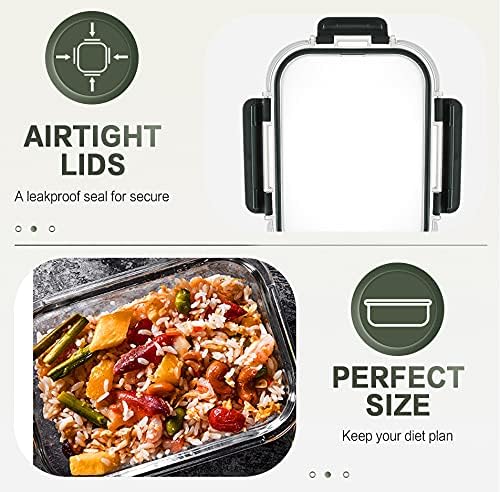 10 Packs 30 oz Glass Meal Prep Containers,Glass Food Storage Containers with Lids,Airtight Lunch Bento Boxes,Microwave,Freezer and Dishwasher,Gray-FlexoryFit