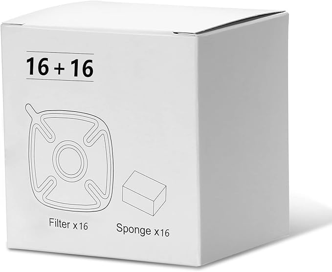 32 Pcs Cat Water Fountain Replacement Filters- 16 Pack Cat Fountain Filters with 16 Pack Pre-Filter Sponges, Pet Fountain Filter Fit for 95oz/2.8L Automatic Pet Fountain Cat Water Fountain