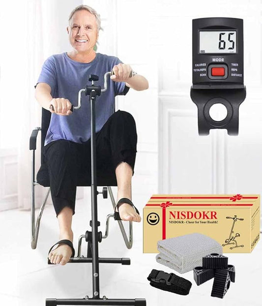 Pedal Exerciser Bike Hand Arm Leg and Knee Peddler Adjustable Fitness Equipment for Seniors, Elderly Home Pedal Exercise Bike for Total Body, with Gift Box & Monitor-FlexoryFit