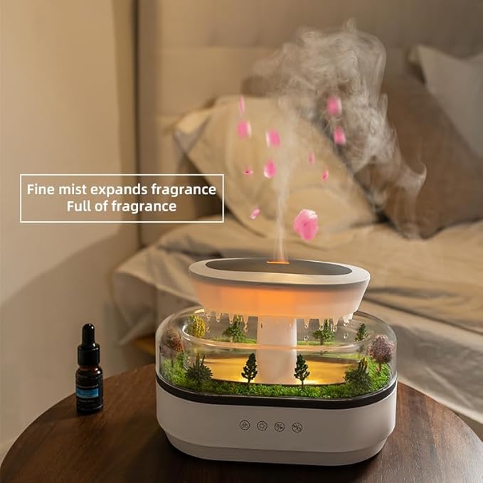 Upgrade Raindrop Humidifier Essential Oil Diffuser with Natural White Noise and Landscape Design，7 Led Colors Change Desktop Diffuser for Home Office Bedroom Waterdrop Diffuser Auto Shut-Off 250ml