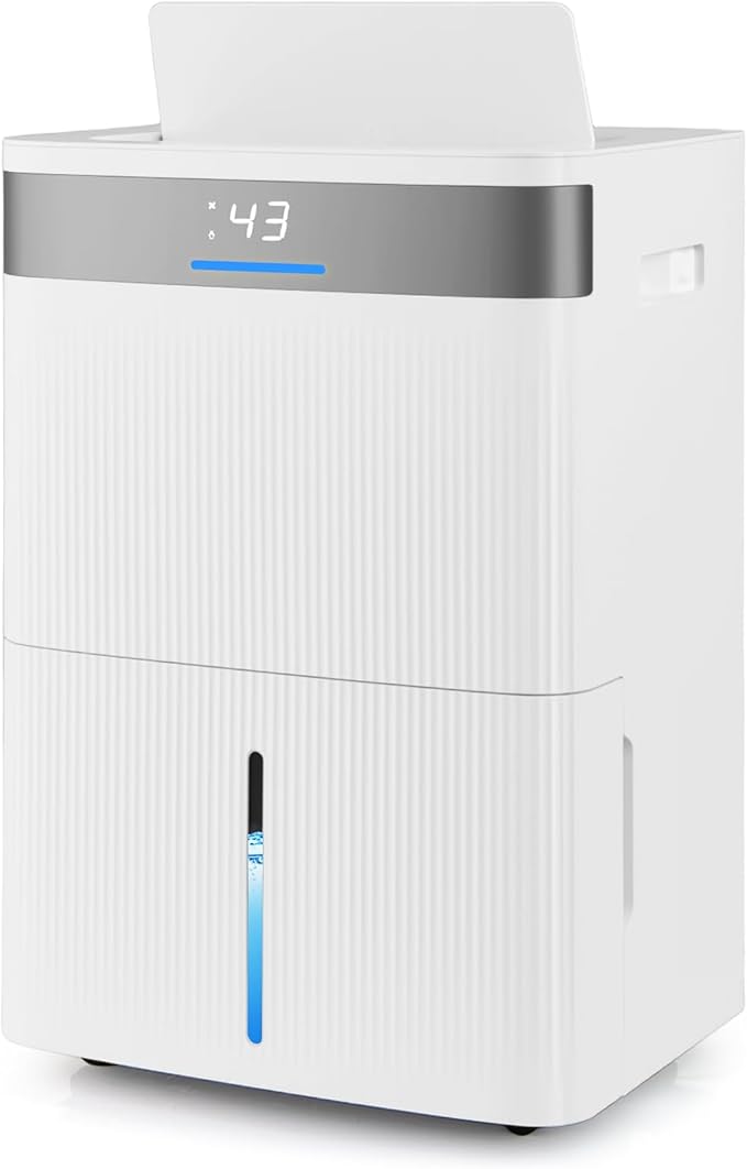 COSTWAY 4500 Sq.Ft Dehumidifier for Basement, Home Dehumidifier with Convenient Handle, 1.4 Gallon Tank, Auto Defrost, 24H Timer, 3-Color Indicator, Drain Hose & Wheels for Bathroom, Bedroom (74 pint)