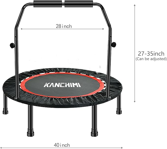 Kanchimi 550 LBS Foldable Mini Trampoline, 40" Fitness Trampoline Without armrests/U Shape Adjustable Foam Handle, Stable&Quiet Exercise Rebounder for Adults Indoor/Outdoor Workout-FlexoryFit