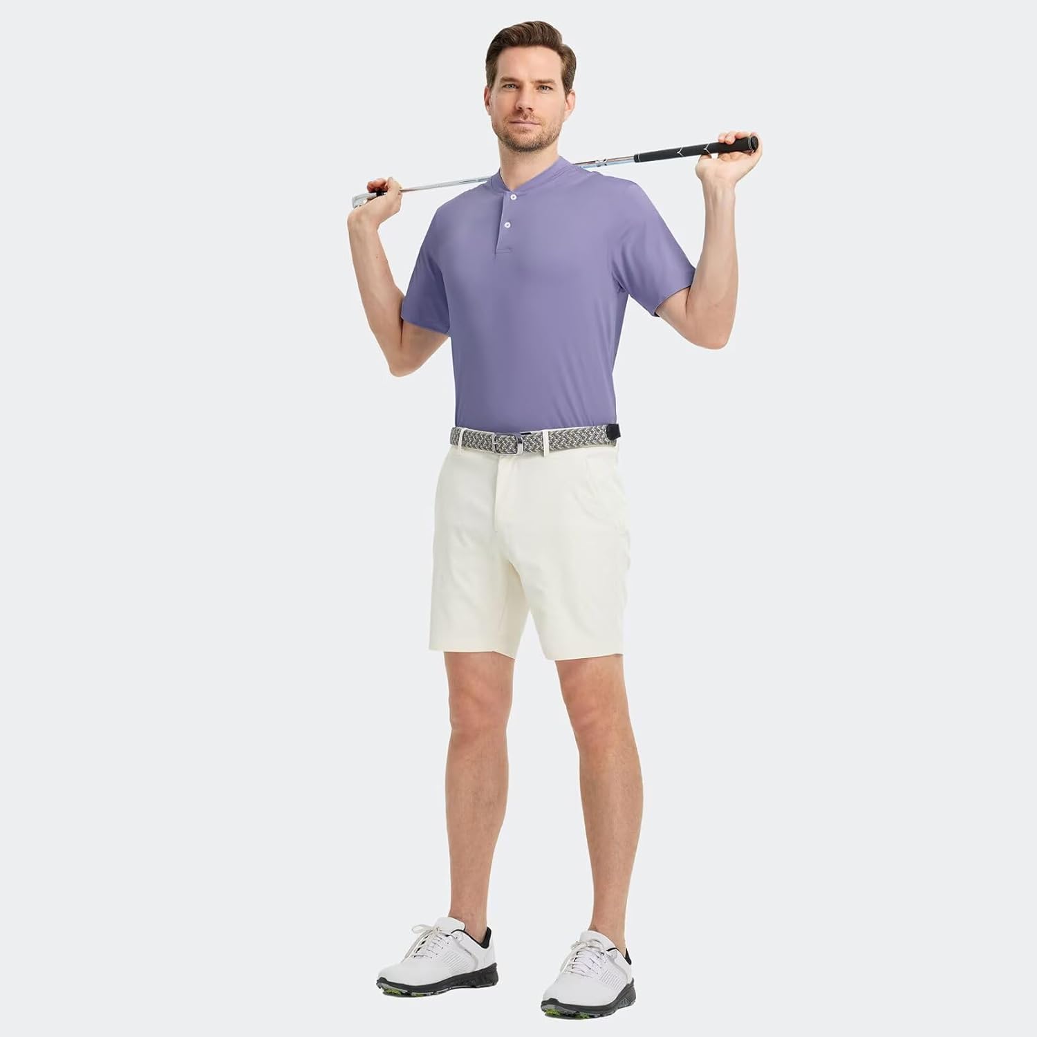 M MAELREG Collarless Golf Shirts for Men Dry Fit Moisture Wicking Performance Solid Casual Mens Henley Shirts Short Sleeve