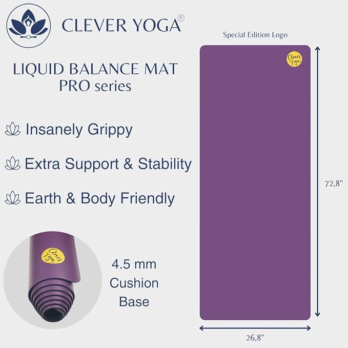 Clever Yoga Liquid Balance Thick Yoga Mat - Pro Exercise Yoga Mat with Non-Slip Surface for Home Gym, Earth-Friendly & Recyclable Pilates and Workout Pad Women & Men, 4.5 mm-FlexoryFit