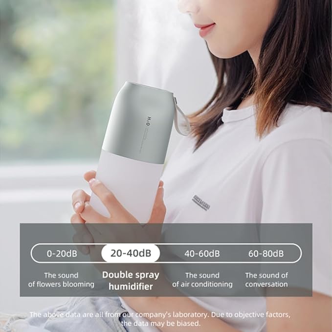Dual Nozzle Portable Humidifier 300ml with Dual Spray Modes and Night Light for Bedroom and Car