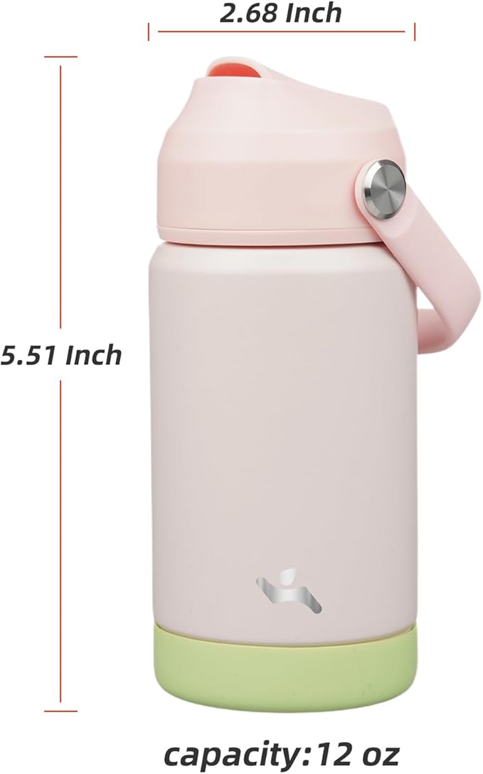 Insulated Water Bottle with Straw Lid,12 oz Stainless Steel Vacuum Metal Bottle with Silicone Handle,Pearl-FlexoryFit