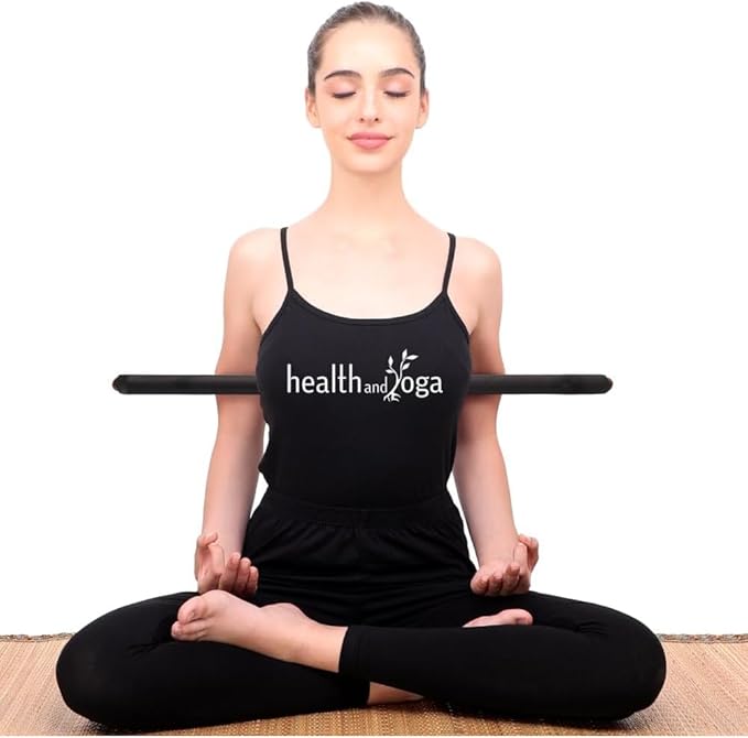 HealthAndYoga™ StretchNHeal Collapsible Multi-Use Wooden Yoga Stick - Regular and XL - Portable Posture Corrector Pole, Stretch Mobility Stick, Physical Workout Exercise Dowel-FlexoryFit