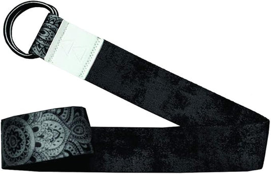 YOGA DESIGN LAB | The Yoga Strap | Luxurious, Extra Long, Super Soft, Eco Printed | Studio Quality, Adjustable | Safely Stretch Further and Hold Longer | 8 ft Long (Mandala Black, 8ft)-FlexoryFit
