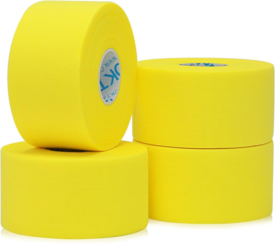 OK TAPE Athletic Sports Tape（4 Packs) - 45ft Per Roll Very Strong Tape for Athlete & Sport Trainers & First Aid Injury Wrap, Perfect for Fingers Ankles Wrist on Bat, Hockey Stick - Yellow