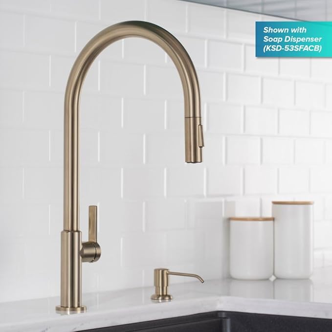KRAUS Oletto High-Arc Single Handle Pull-Down Kitchen Faucet in Spot Free Antique Champagne Bronze, KPF-2821SFACB
