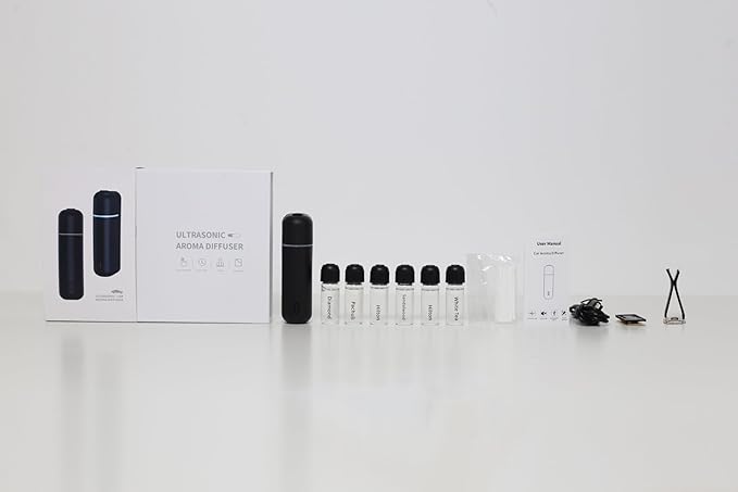 Car Mini Diffuser – Luxury Waterless Car Scent System with Motion Sensor | Includes 6 Premium Scents (White)