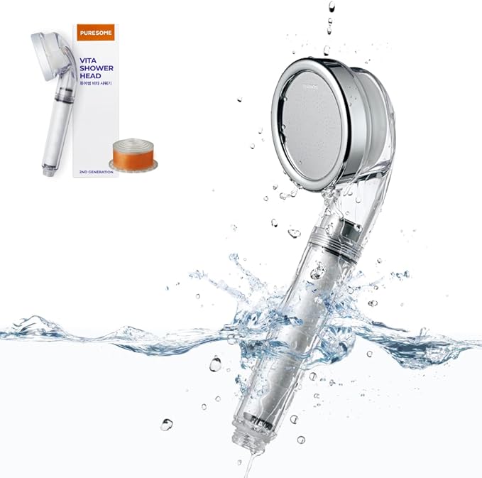 Bodyluv Vita Puresome Shower Head, One purification filter cartridge included, Handheld Hard Water Softener, Strong Water Pressure Water Saving For Bathroom (Mandarin Tea)