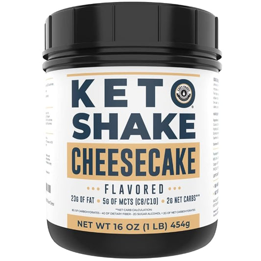 16oz Cheesecake Keto Meal Replacement Shake - Low Carb Keto Protein Powder Mix, High Fat Protein Shake with MCTs from Coconut Oil Powder, Collagen Peptides and Real USA Cream Cheese - 2 Net Carbs-FlexoryFit