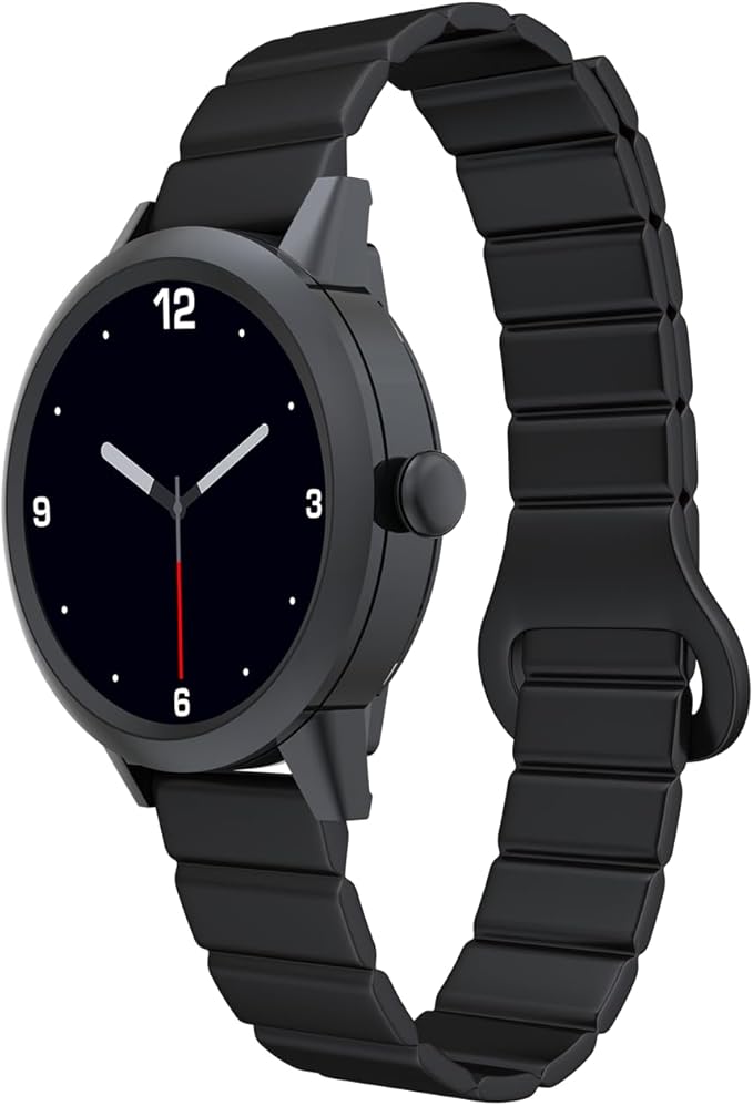 KAVVO Macaron 36mm Round Stylish Watch, 1.106'' AMOLED Retina Screen, Always-on Display, Silicone Magnetic Suction Strap, Female Health Record, Waterproof(Mistic Black)-FlexoryFit