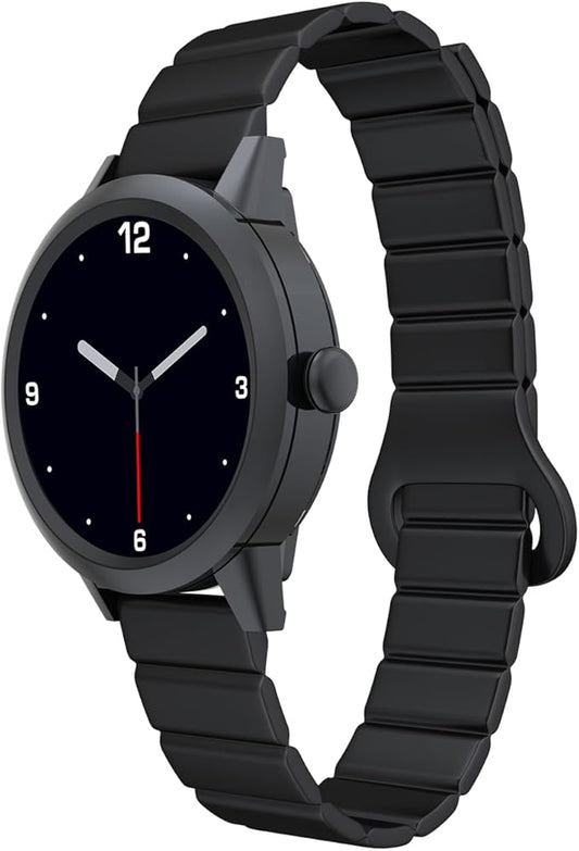 KAVVO Macaron 36mm Round Stylish Watch, 1.106'' AMOLED Retina Screen, Always-on Display, Silicone Magnetic Suction Strap, Female Health Record, Waterproof(Mistic Black)-FlexoryFit