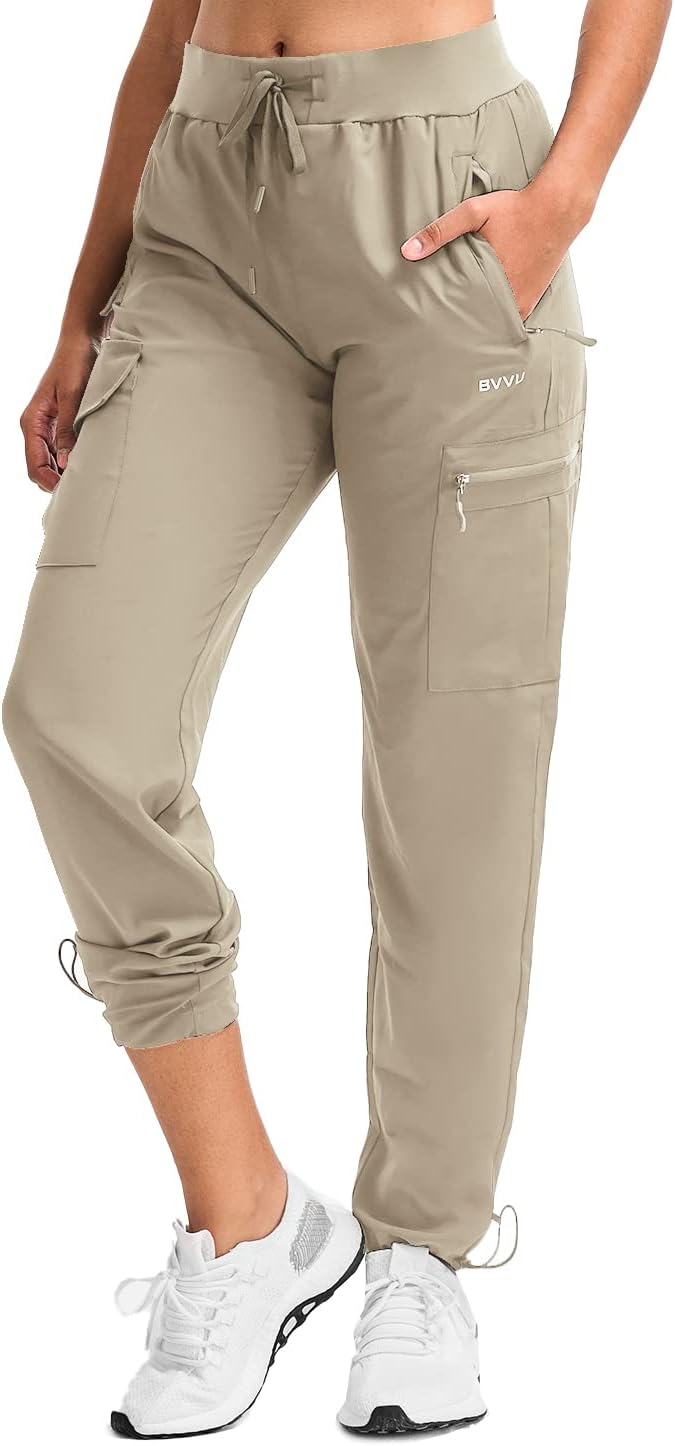 BVVU Women's Hiking Pants Lightweight Quick Dry Travel Outdoor Pants Waterproof Work Cargo Joggers with Zipper Pockets