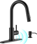 APPASO Matte Black Touchless Kitchen Faucet with Pull Down Sprayer – Hands-Free Motion Sensor, 2 Spray Modes, Built-in Soap Dispenser, High Arc Stainless Steel for Kitchen Sink