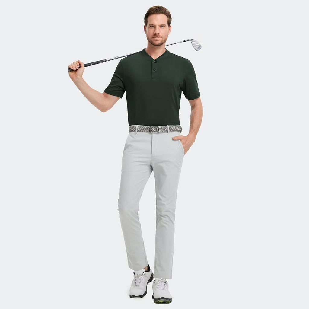 M MAELREG Collarless Golf Shirts for Men Dry Fit Moisture Wicking Performance Solid Casual Mens Henley Shirts Short Sleeve