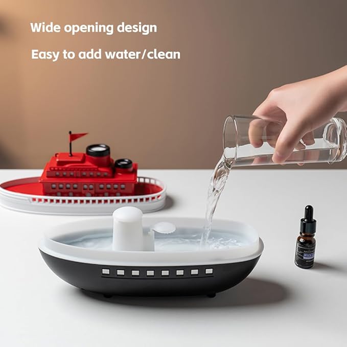 300ML Cartoon Modeling Ship Aroma Essential Oil Diffuser & Cool Mist Dual-Hole Boat Humidifier with 7-Color LED Night Lights | Ultrasonic Quiet | Auto Shut-Off | Home Office Nursery Decor Gift