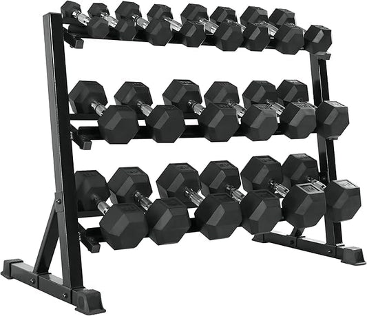 Ritafer 350-550 lbs Hex Weight Dumbbell Set with Rack 5-50 lbs Hand Weights for Strength Training for Home Gyms Rubber Iron Coated Dumbbells Exercise & Fitness Equipment to Training Strength Muscle-FlexoryFit