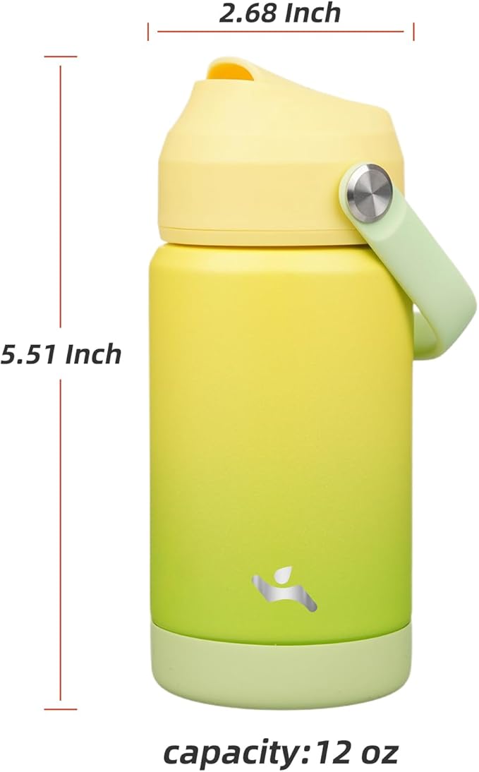 Insulated Water Bottle with Straw Lid,12 oz Stainless Steel Vacuum Metal Bottle with Silicone Handle,Lime-FlexoryFit