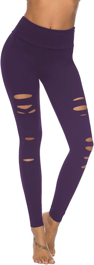 DIBAOLONG Womens High Waist Yoga Pants Cutout Ripped Tummy Control Workout Running Yoga Skinny Leggings-FlexoryFit