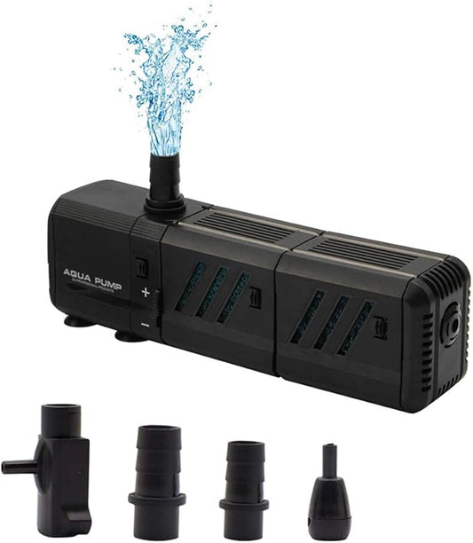 MQ 400GPH Submersible Water Pump (1500L/H, 15W) with Filters and Water Nozzles, Ultra Quiet for Aquarium, Fish Tank, Pond, Fountain, Hydroponics